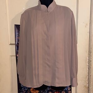 CHAUS PLEATED BLOUSE Long Sleeve High Neck TAN 40